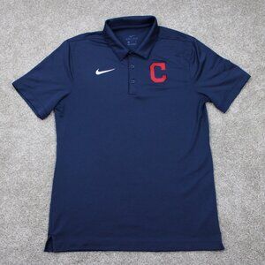 Nike Cleveland Guardians Polo Shirt Mens Small Blue Dri-Fit MLB Short Sleeve